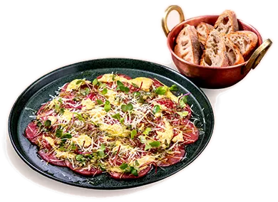 Carpaccio de carne ao Dijon e mel, como servido na casa