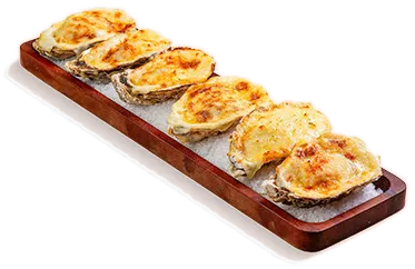 Ostras gratinadas, como servido na casa