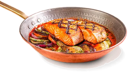 Salmão assado na brasa, como servido na casa